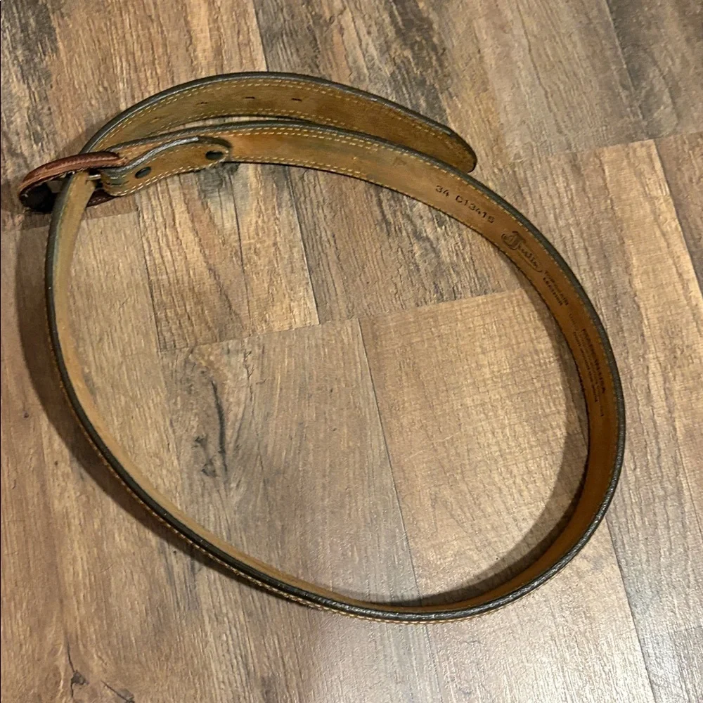 Justin Brand Tan Leather Belt with Camouflage Accent Size 34 Unisex Men or Women - Picture 13 of 13